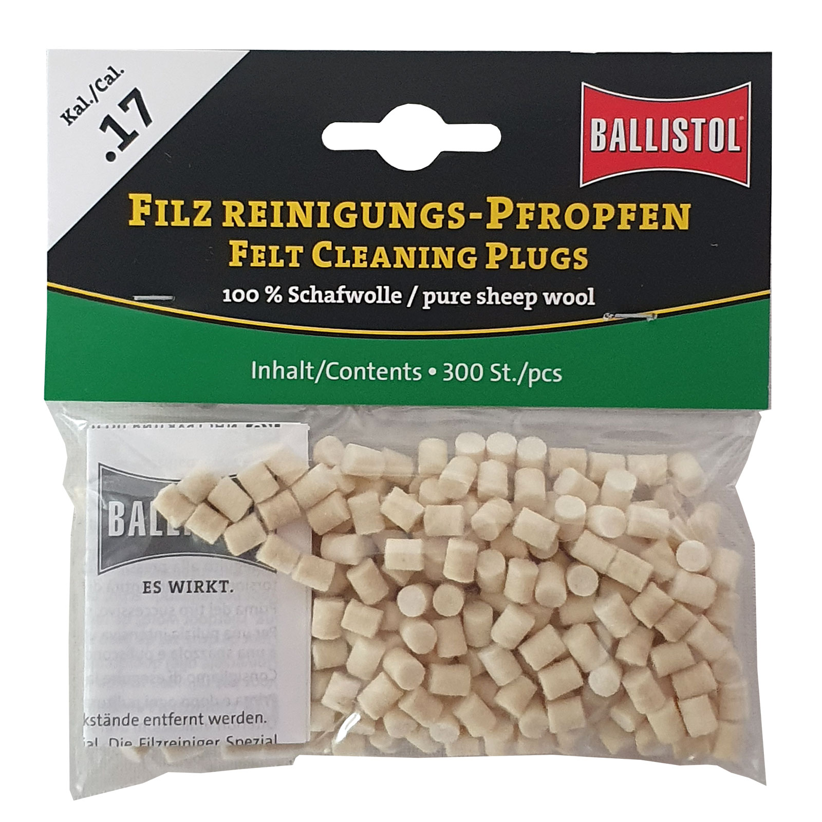 BALLISTOL Filz Reinigungs-Pfropfen Klassik Kal. .17 / 300 Stk. BALLISTOL Filz Reinigungs-Pfropfen Klassik Kal. .17 / 300 Stk.